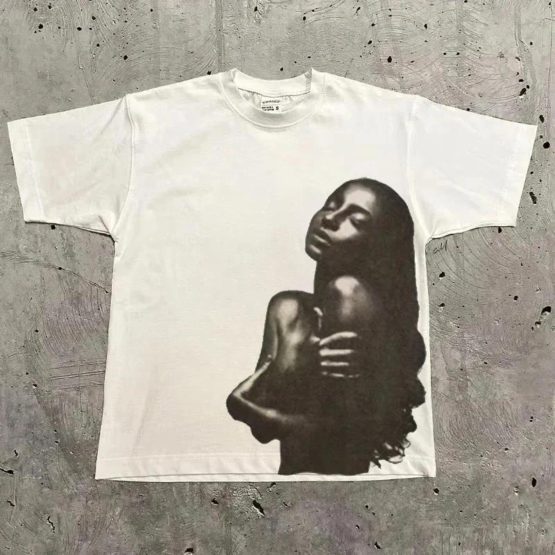 Vintage Graphic T-shirt Hip Hop Streetwear Oversized Short Sleeve Casual Top for Men Women Tr