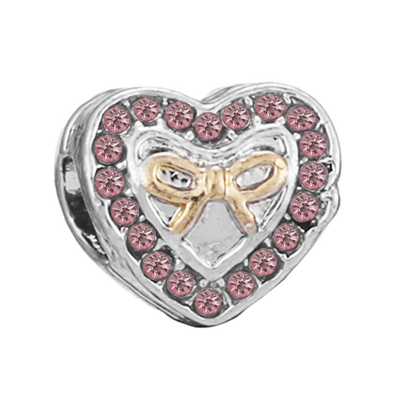 New Silver Plated Pink Diamond Butterfly Alloy Large Hole Charm Beads For DIY Bracelet Necklace Jewelry Accessories Gift