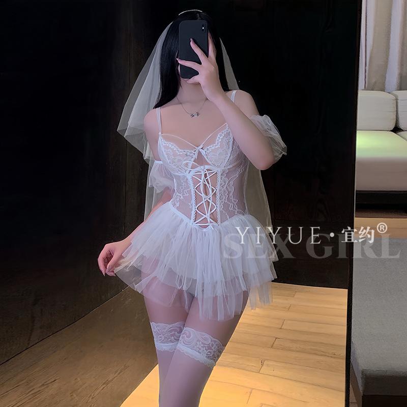 Erotic Underwear, Sexy wedding dress, one-piece dress, Pure Desire, Lace Seductive, lace-up, Slimming uniform, pajamas 1338