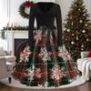 Women's Vintage V-Neck Long Sleeve Christmas Print Casual Dress