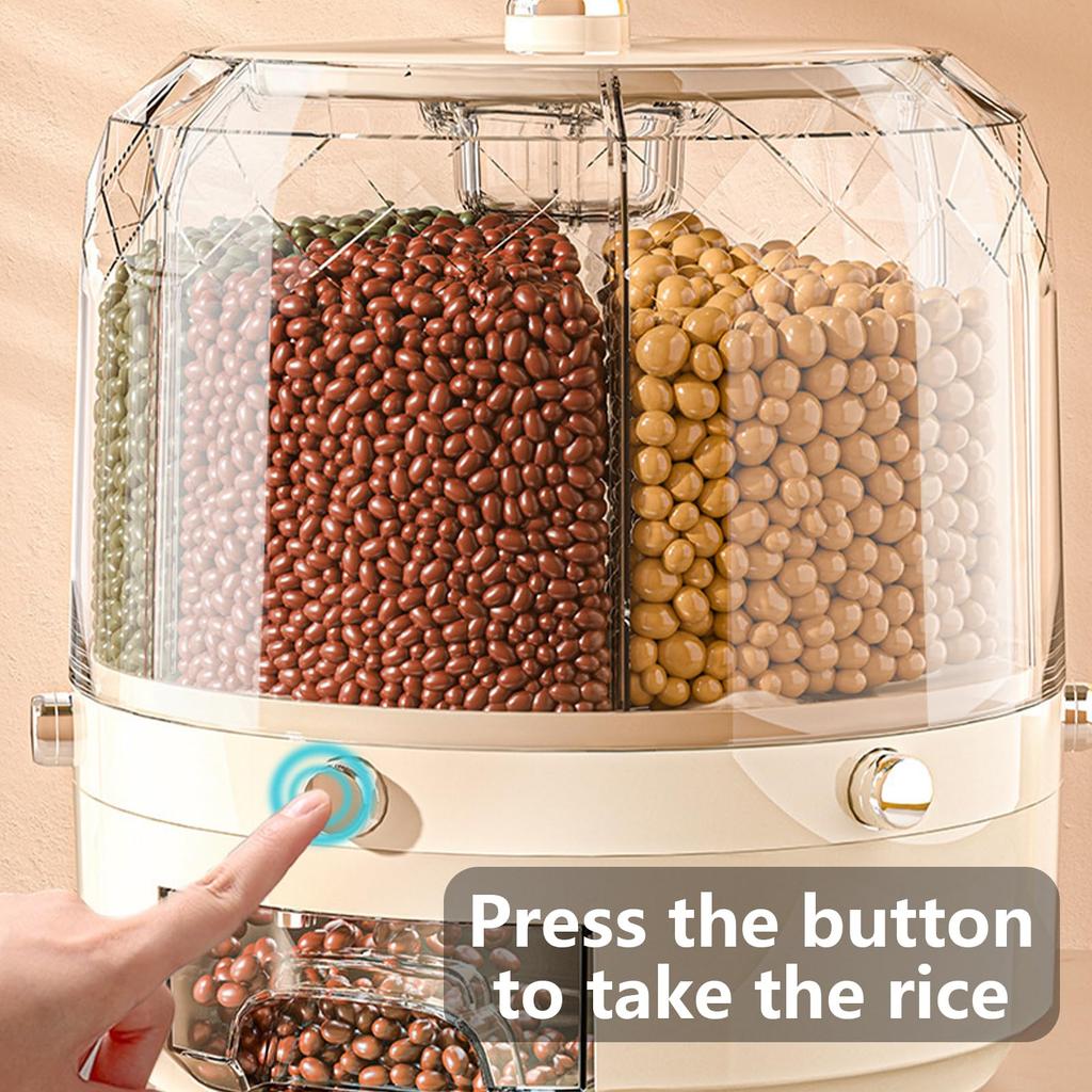 Grain Storage Container Dispenser Sealed 360 Degree Rotating Rice Dispenser Kitchen Multiple Section Dry Cereal Dispenser Box