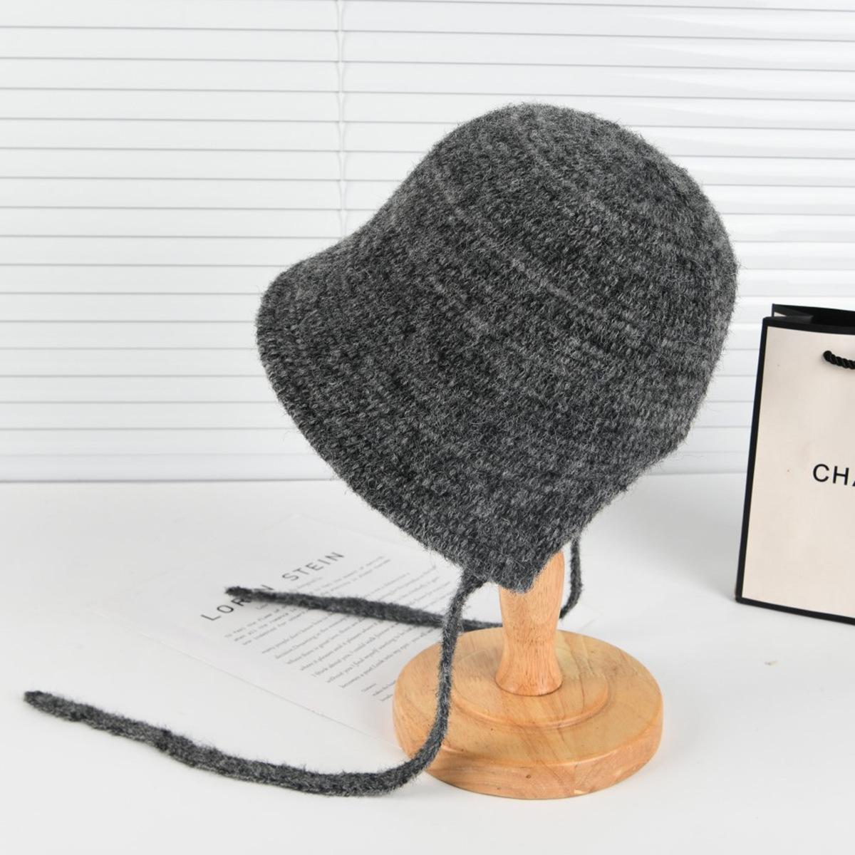 Вязаная шапка-рыбак с ремешком, детская, теплая, после открытия, вязаная шапка-тазик M（56-58cm）