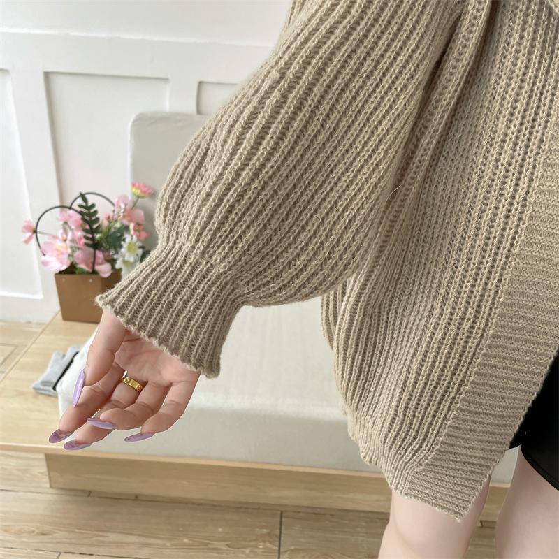 V Neck Loose Casual Cardigan Long Sweater Knitted Women Jacket Autumn and Winter Simple Solid Color Versatile Button Fashion Elegant Long Sleeve Coats