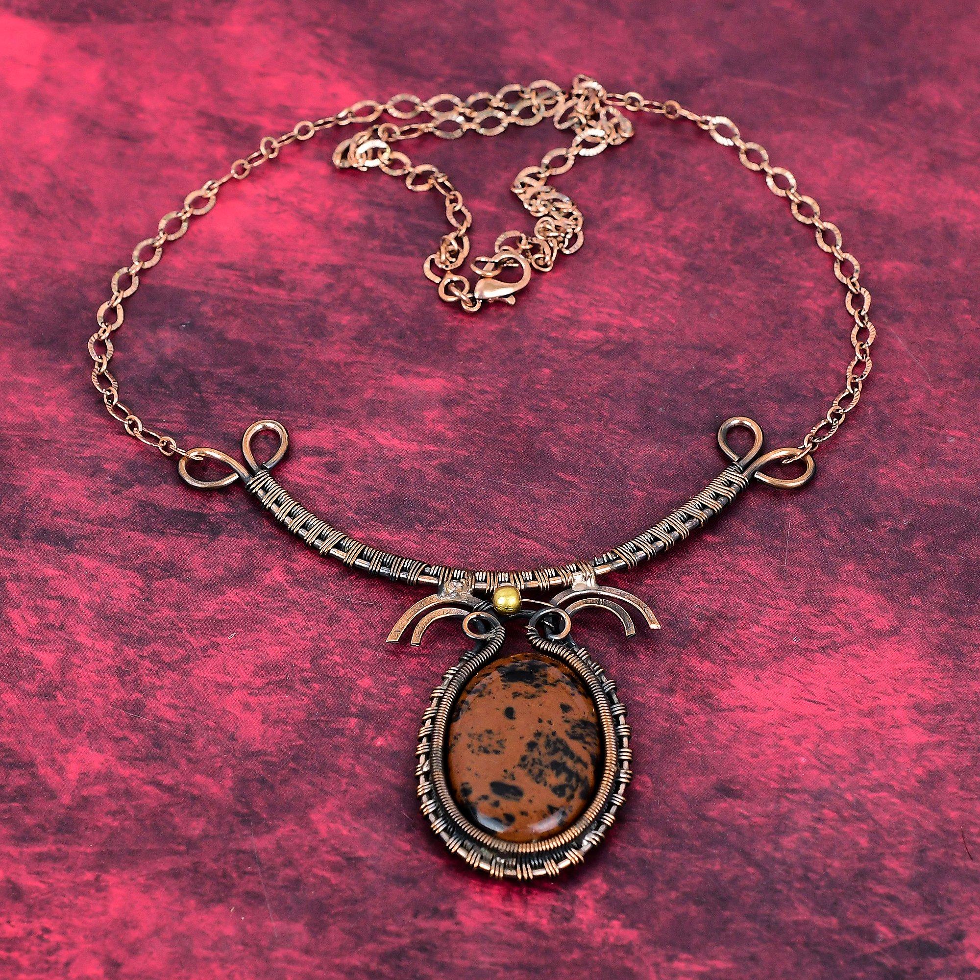 Mahogany obsidian necklace copper wire wrapped necklace gemstone jewelry adjustable chain necklace handmade copper jewelry engagement gifts