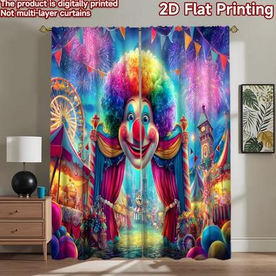 2D Flat Printing 2pcs Scene Curtain Carnival Funfair Circus Celebration Digital Printed Polyester Drapes Festive Holiday for New
