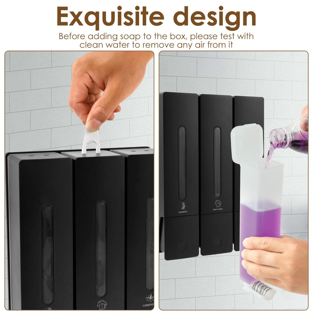 Flüssigseifenspender Ohne Bohren Wandmontiert Dreifacher Dusch-Shampoo- und Conditioner-Spender für Zuhause Hotel Badezimmerzubehör