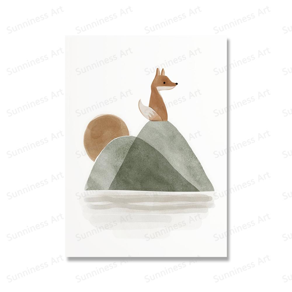 Deer Fox Rabbit Bear Woodland Nursery Wall Art Print Canvas Painting Nordic Posters Boho Wall Pictures for Baby Kids Room Decor