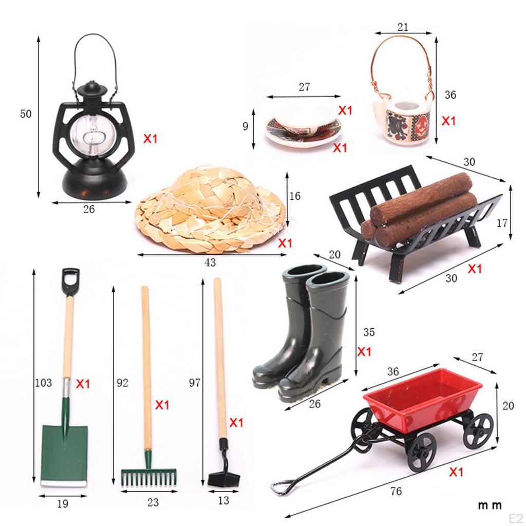 1:12 Dollhouse Gardening Tools Model Farm Shovels Rake Toy Mini Garden Plant Tool