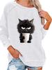 Ladies Spring/Fall Sweatshirt Women's Fashion Cat Print Top Oversized Pullover Sweatshirt