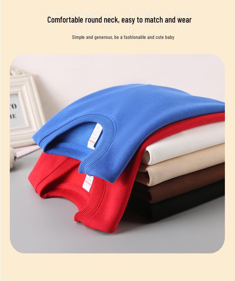 Dziecięca Bluza z Okrągłym Dekoltem z Pluszem dla Chłopców i Dziewcząt - Logo na Zamówienie, Jednolity Kolor, Jesień/Zima