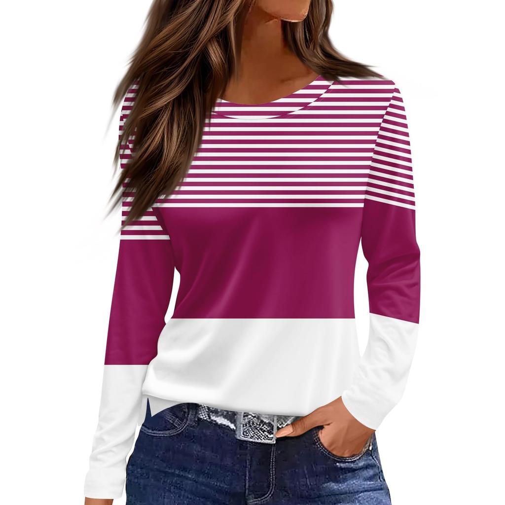 Stripes Solid Color 3d Print Long SleeveT-Shirt Women's Clothing Long Sleeve T-shirt Fashion Casual Oversized Tops Tees Female