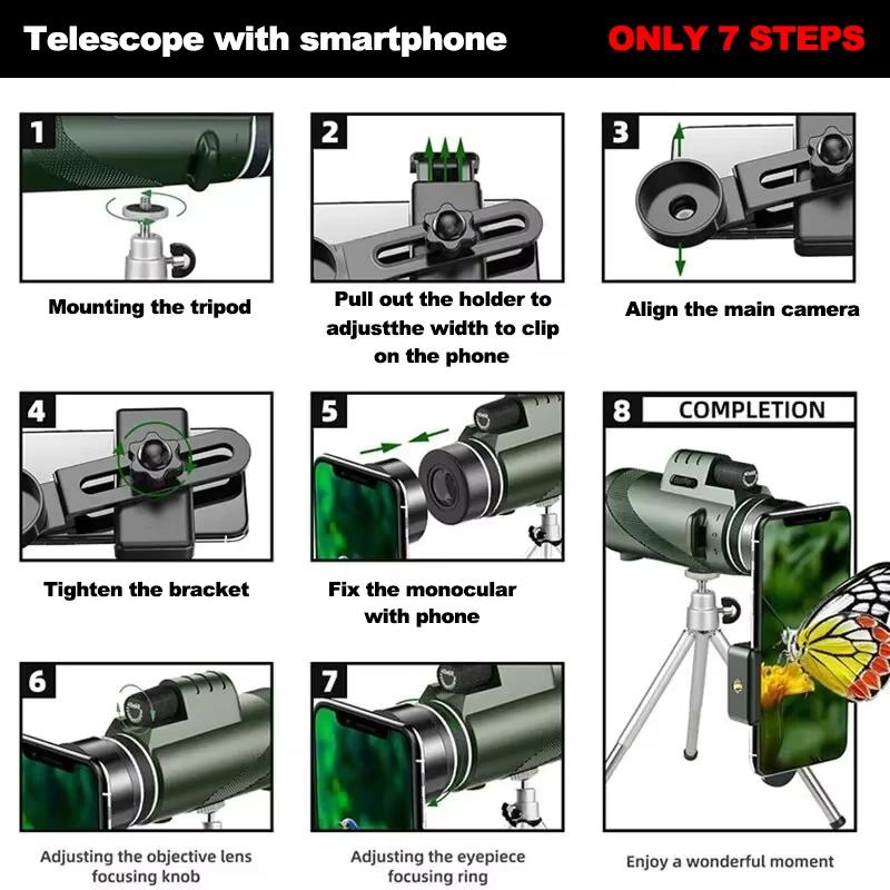 80x100 Monocular Telescope with Tripod and Phone Clip with Colour Gift Box for Outdoor Camping Hiking