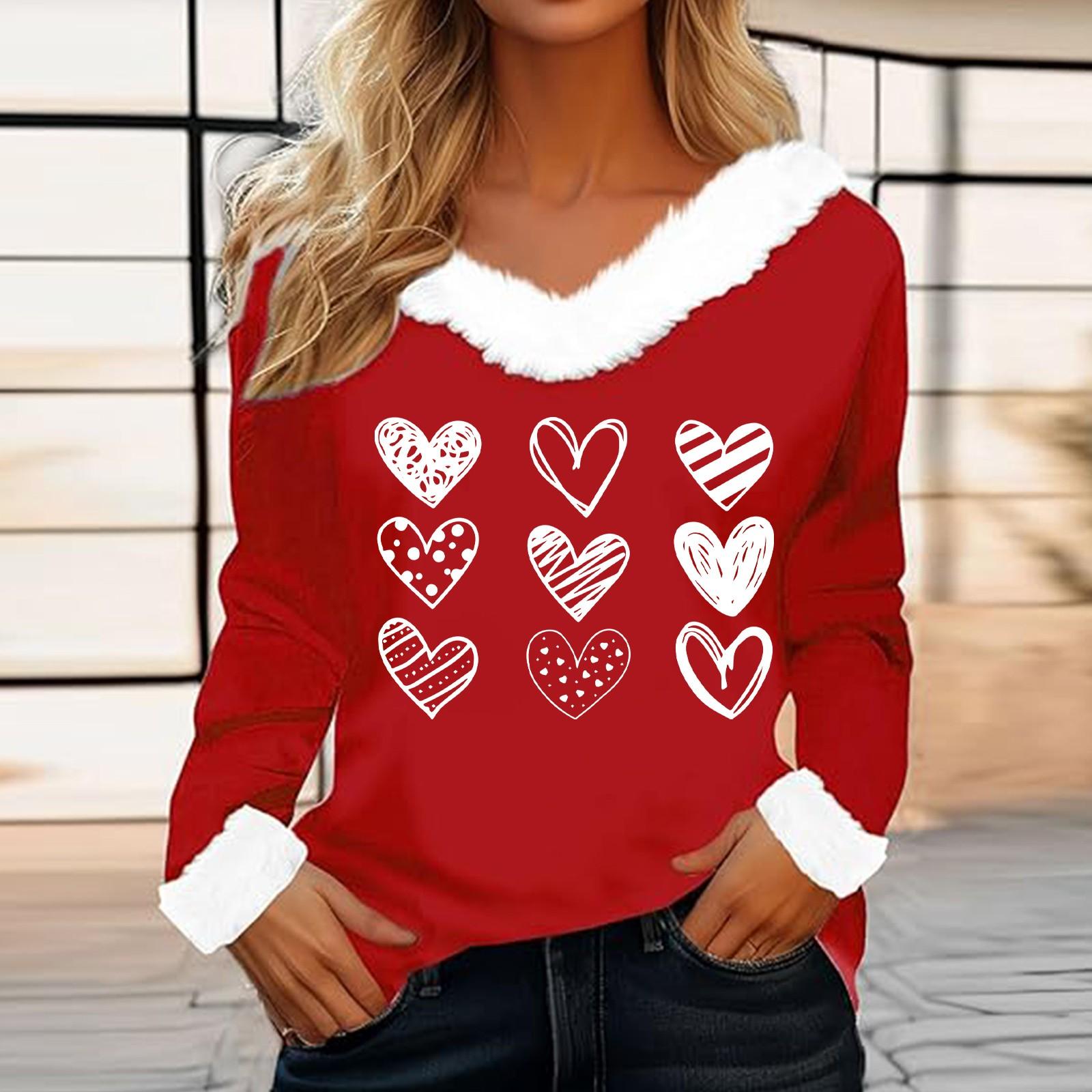 

Женская футболка с принтом ко Дню святого Валентина, рубашка с длинными рукавами, шерстяной воротник, топ с V-образным вырезом и надписью «Любитель вечеринок» L горячий розовый