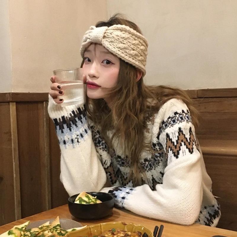 Vintage Y2K Winter Warm Twists Bowknot Hairband for Women Knitting Hairbands Windproof Hair Hoop Sweet Cool Hair Accessories