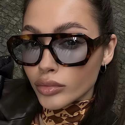 Retro Double Bridges Women's Sunglasses Big Frame Leopard Brown Gradient Eyewear Fashion Luxury Designer Sun Glasses Men Shades