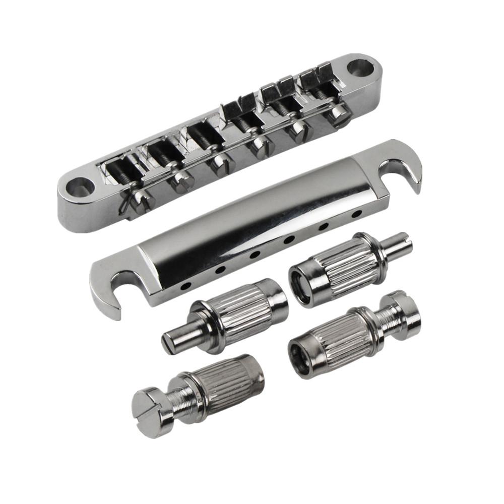 FLEOR Set of Vintage LP Guitar Bridge and Tailpiece Set for LP Electric Guitar Parts Chrome /Black