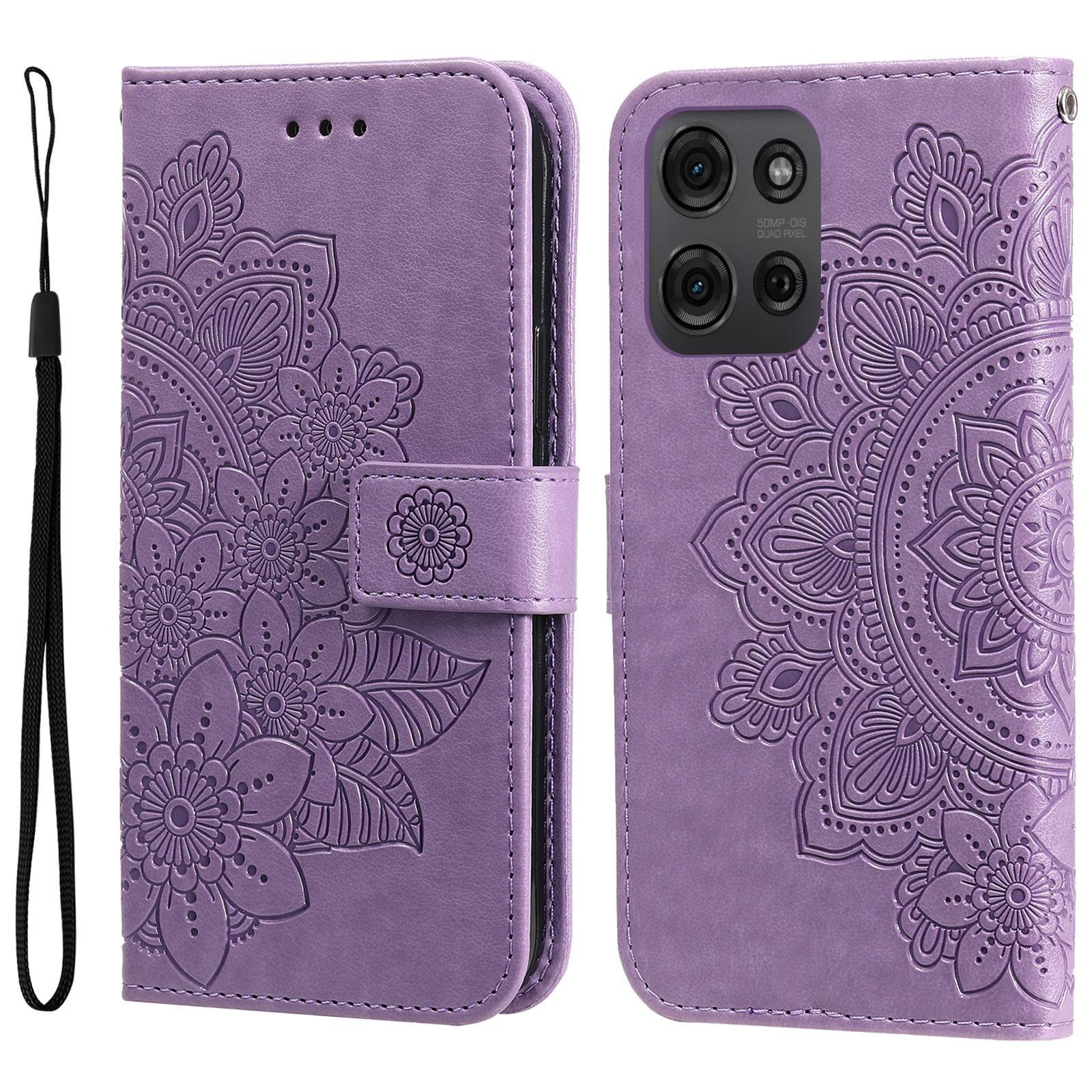 

Для Motorola Moto G75 5G Чохол з квітковим візерунком PU шкіра гаманець підставка чохол для телефону A