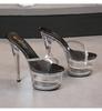 16.5Cm Heel 7Cm Platform Transparent Crystal Sandals Sexy Stage Show Women Banquet Shoes