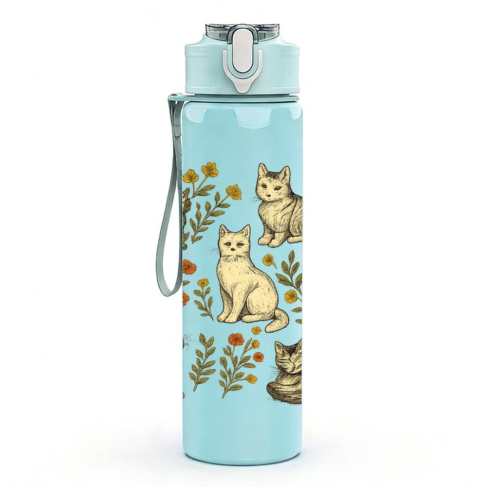 1PC Multiple Cat Collection Print 750ml Color Plastic Sports Water Bottle Leakproof Flip Straw Lid Suitable for Sports Office Home Use