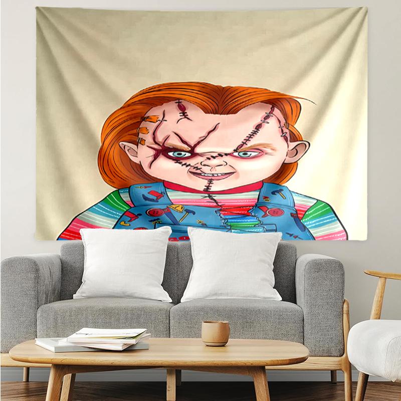 Chucky Print Tapestry, Backdrop, Easy Setup, Ideal for Bedroom, Office & Living Room, with Aesthetic Wall Hanging Decor.