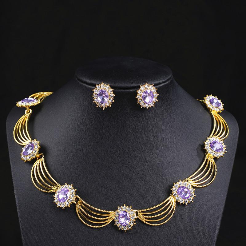 Retro Court Jewelry Fan-shaped Necklace Ear Earrings Set For Women - Wedding Jewelry Set