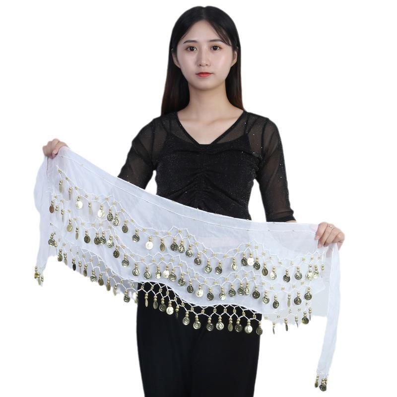 In Stock: Gold Three-Layer Belly Dance Hip Scarf with 128 Coins & Indian Dance 72 Coins Scarf