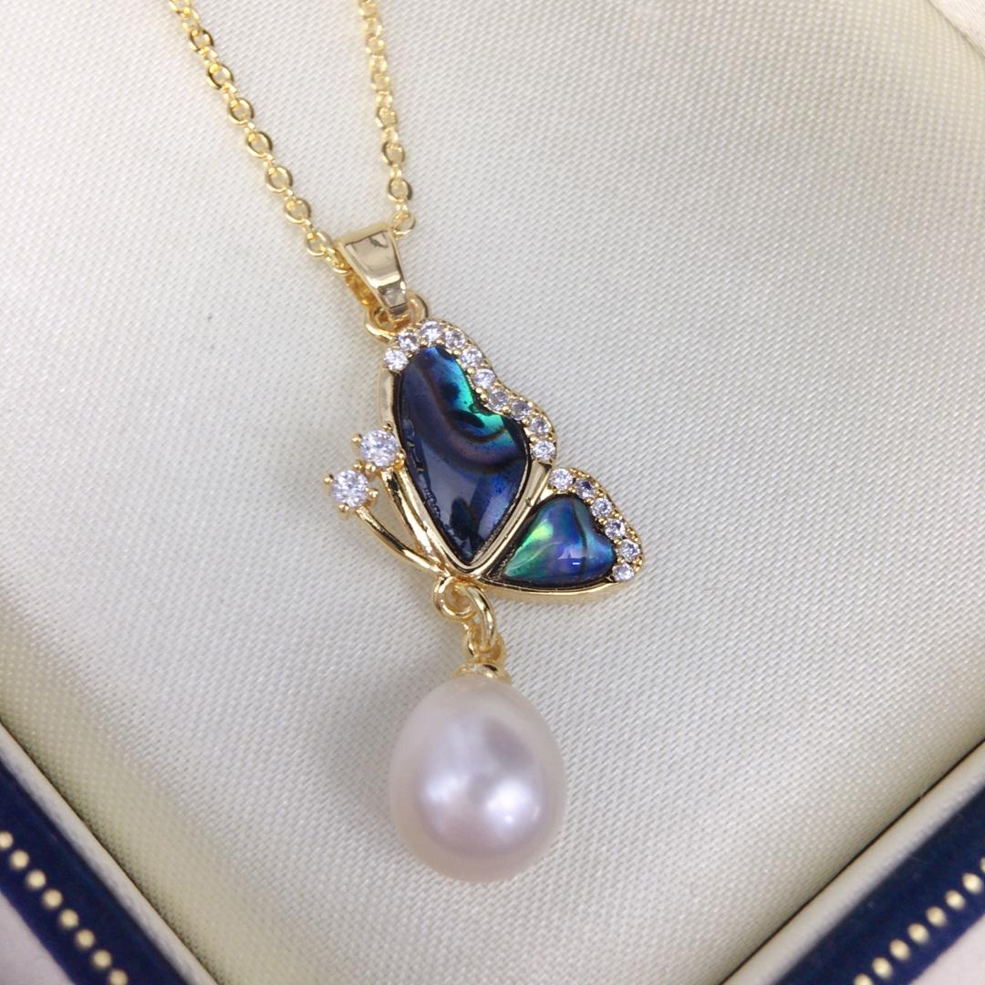 Натуральный пресноводный жемчуг и раковина абалона, бабочка, цирконий, ожерелье для женщин