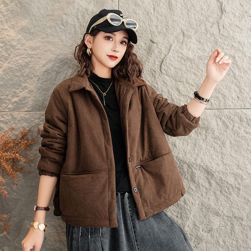 

Универсальная хлопковая куртка Осень/Зима 2025 - Тонкая, Модная, Свободного кроя, Повседневная, Однотонная, Теплая, Пальто с хлопковой подкладкой 2XL (for 116-132 lbs) кофейный