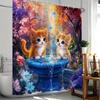 1pcs Cartoon Curious Cat Digital Print Shower Curtain, Cute Kitten Pattern, Vibrant Garden Scene, Suitable for All Seasons