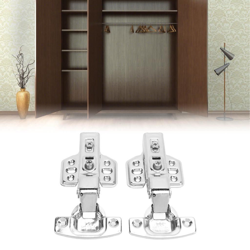 2Pcs Cabinet Hinges Stainless Steel 2.0mm Thick Thicken Base Electroplating Bright Wardrobe Hinge for Kitchen Bathroom