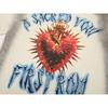 T-shirt Unisex Vintage Lavata, Stampa Madonna & Angeli con Lettere di Strass, Maglietta Oversize Streetwear