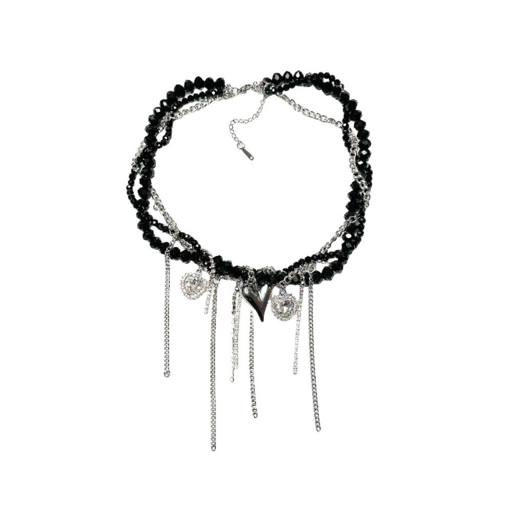 Punk Heart Pendant Necklace Transparent Y2K Crystal Necklace Fashion Beaded Rhinestone Choker  Gift