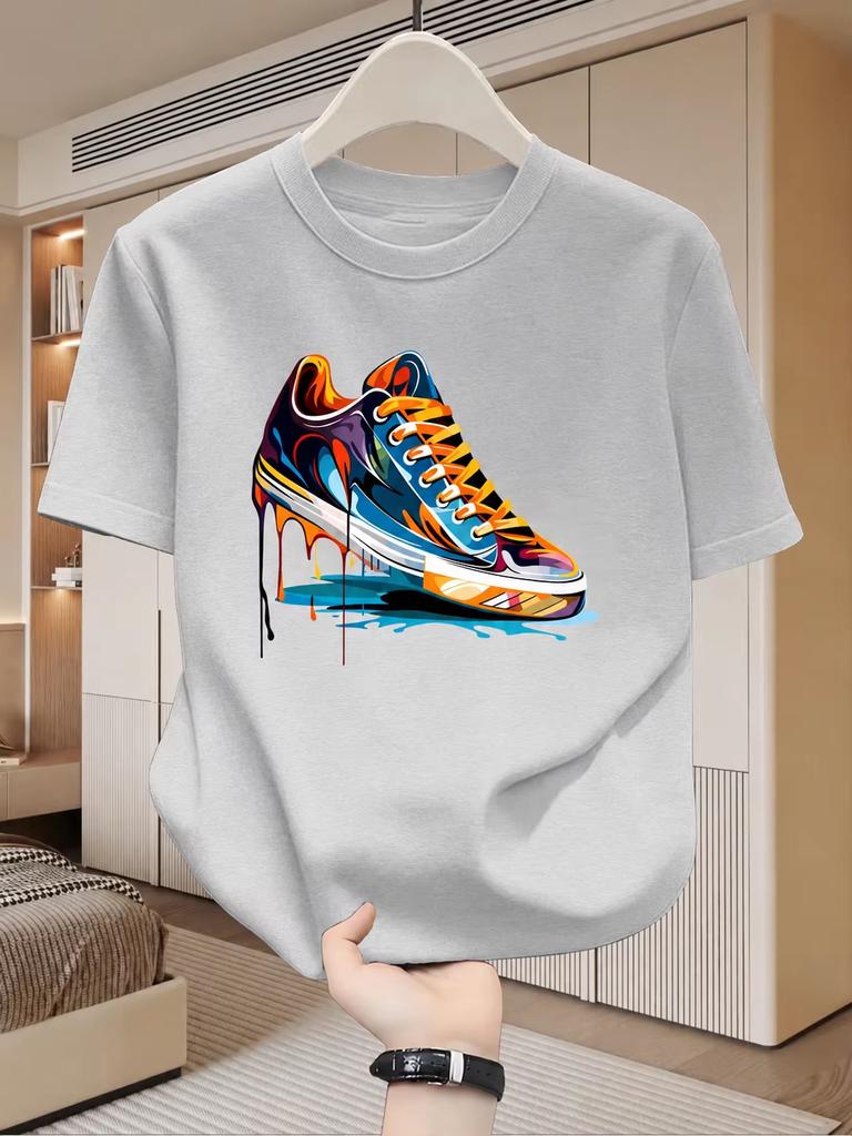 Summer Unisexs Cotton Casual Personalized Trendy Sneakers Graffiti Printed Round Neck Unisexs And Unisexs Short Sleeve Tshirt