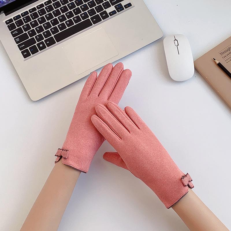 Derong women's touch screen gloves women's autumn and winter thermal gloves students Korean version cycling and driving thickened Practical Use