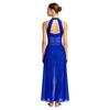 Women Lyrical Dance Unitard Glitter Rhinestone Halter Backless Sheer Waist Tight Pants Mesh Layer Jumpsuit Flowing Dancewear for Stage Performance