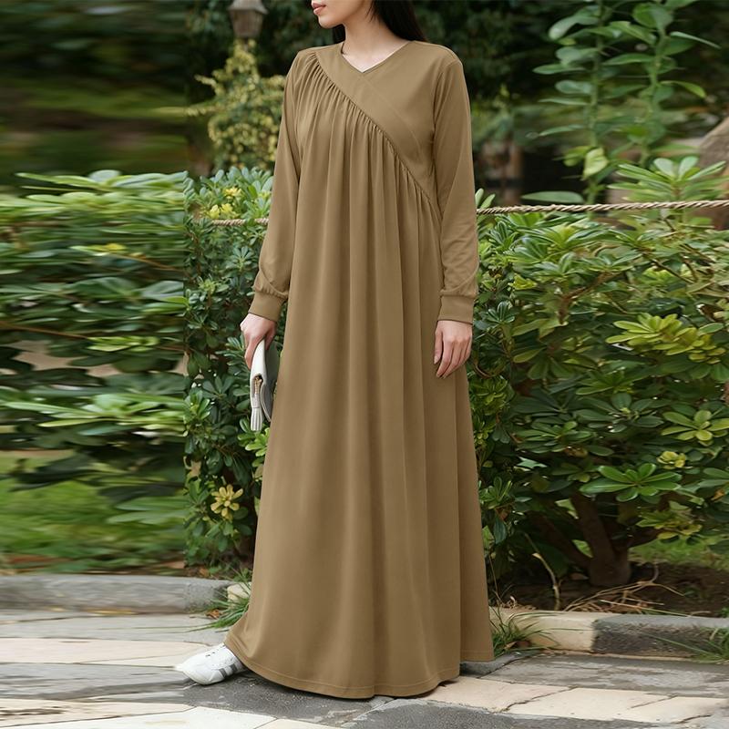 ZANZEA Women Casual V-Neck Long Sleeve Loose Long Dress