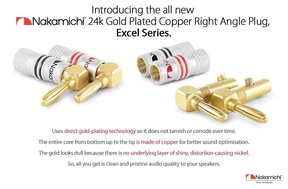 Nakamichi Excel Series 24K Gold Plated Banana Plugs 12 AWG 18 AWG Gauge Size 4mm Speaker Amplifier AV Stereo Home Theater Audio Wire Cable Screw