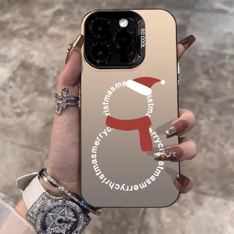 Simple Christmas Snowman Electroplate Silver IMD Phone Case For iPhone 17 16 15 14 13 12 11 Pro Max X XS XR 17 Air 16E Cover