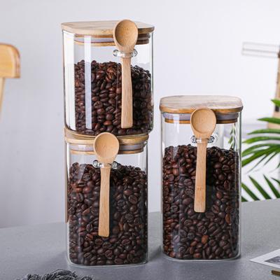 Smooth Edge Wooden Lid Excellent Practical Glass Storage Tank with Airtight Cover Grain Container