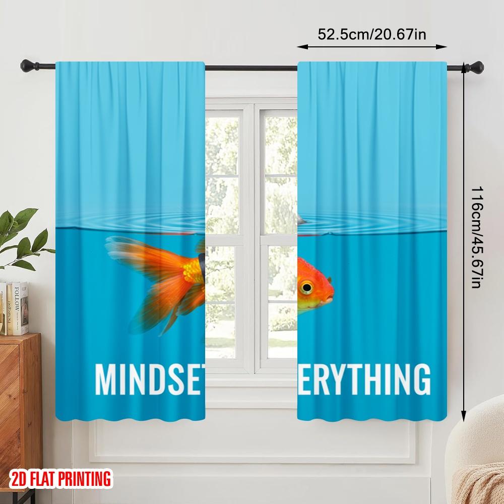 2pcs 2D Flat Printing Drapes Goldfish Shark Fin Mindset 100% Polyester Without Electricity Party Decorations for Entryway Room