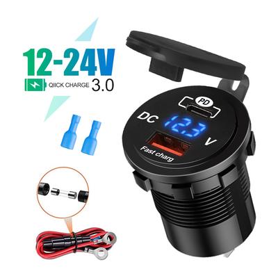 48W Dual USB Autoladegerät QC3.0 PD Schnellladebuchse mit LED-Spannungsanzeige, Wasserdichter Marine-USB-Anschluss für iPhone iPad Android