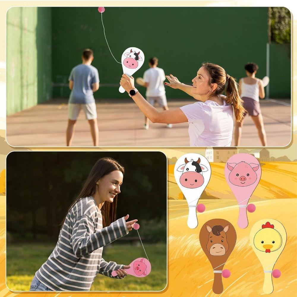 4Pcs Elastic String Paddle Ball Game Portable Wooden Target Ball Outdoor Training