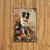 Vintage Floral Dog Metal Tin Sign Retro Wall Art Home Decor Cafe Bar