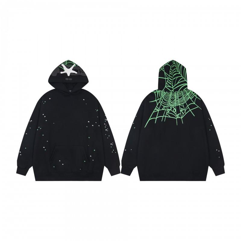 Mens Oversized Hooded Sweatshirt With Spiderweb Foam Print Cotton Fleece-Lined