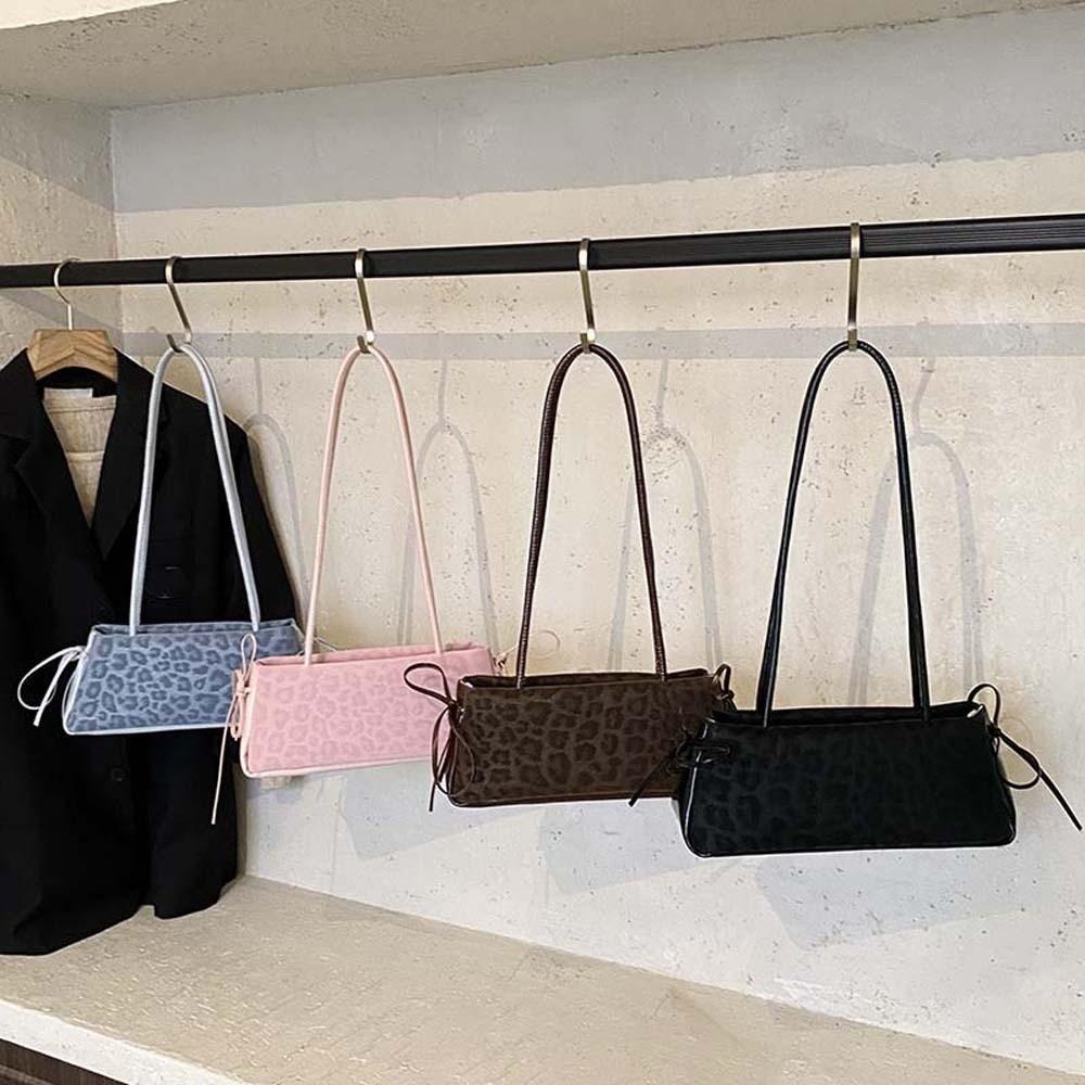 Sweet French Stick Handbag Bow Ribbon PU Shoulder Bag All-match Leopard Print Underarm Bags  Travel