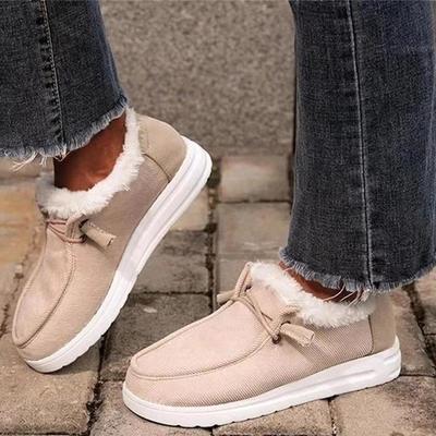 Women Flats Warm Plush Ankle Snow Boots Solid Color Comfortable Lace Up Soft Sole Outdoor Casual Ladies Shoes Zapatos De Mujer