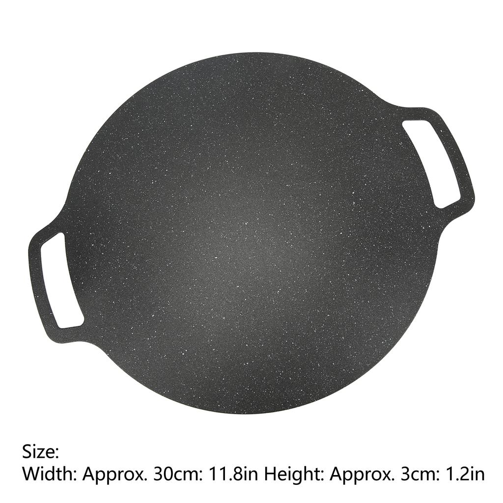 Grill Plate Stick Proof Round Prevent Greasy Portable Barbecue Frying Plate with Dual Handle for Camping Picnic