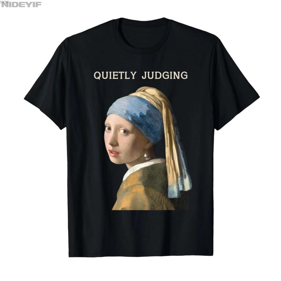 Quietly Judging Vintage Portrait Funny Art Humor Tshirt For Men Women 100 Cotton T Shirts Short Sleeve Tops 04062 S