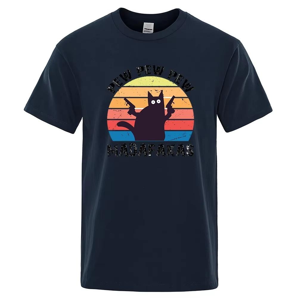 Pew Pew Madafaks Cat Personality Male Tops Oversized Cotton Tee Clothes Summer Street T Shirts Fashion Breathable Tshirt Man