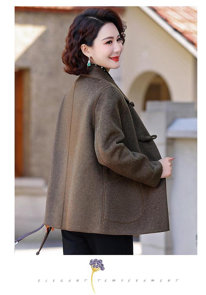Stylish Slim Fit Double-Sided Woolen Coat for Middle-Aged Women - Versatile Autumn/Winter Wear